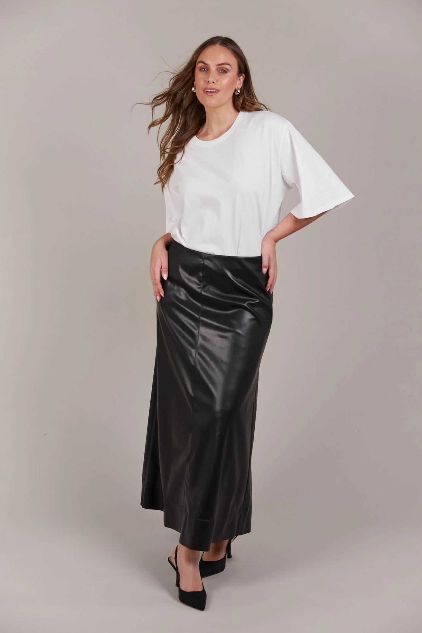 Vegan Leather A LIne Maxi Skirt - Black