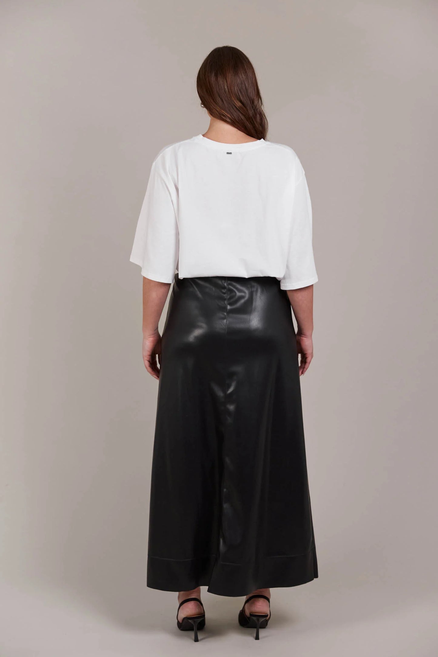 Vegan Leather A LIne Maxi Skirt - Black
