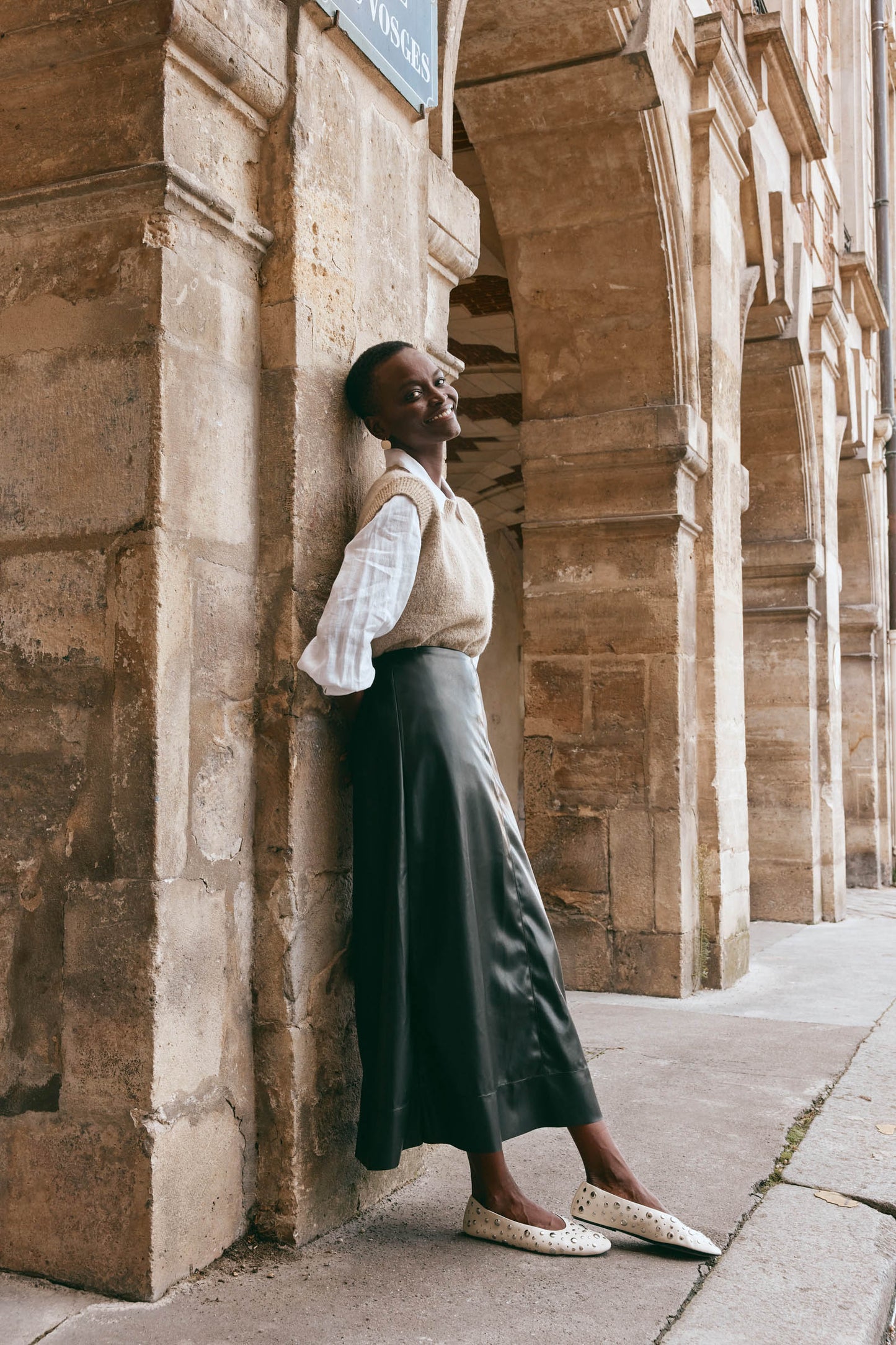 Vegan Leather A LIne Maxi Skirt - Black