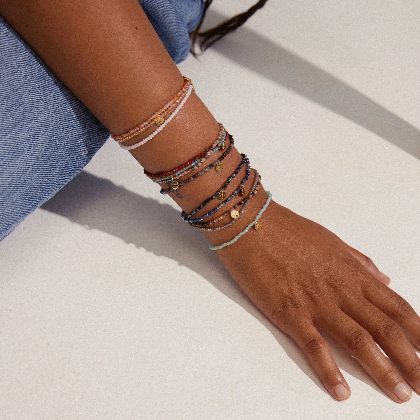 Indie Glass Bead Bracelet With Gold Plated Pilgrim Logo - Various Colours