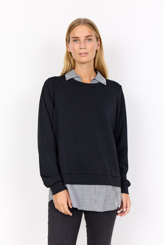 2 in 1 Collared Jersey Jumper - Black & White