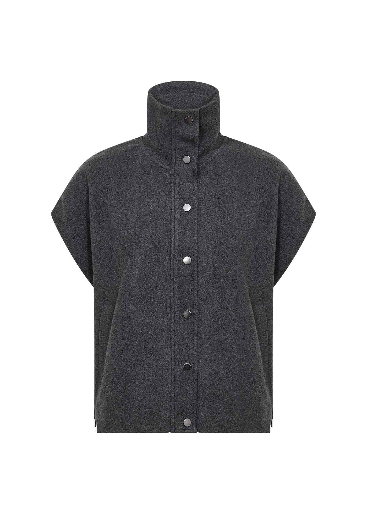 Funnel Neck Gilet With Side Zip Detail - Charcoal Grey