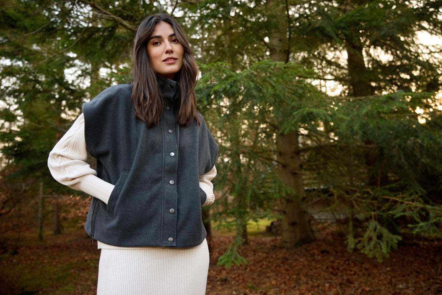 Funnel Neck Gilet With Side Zip Detail - Charcoal Grey