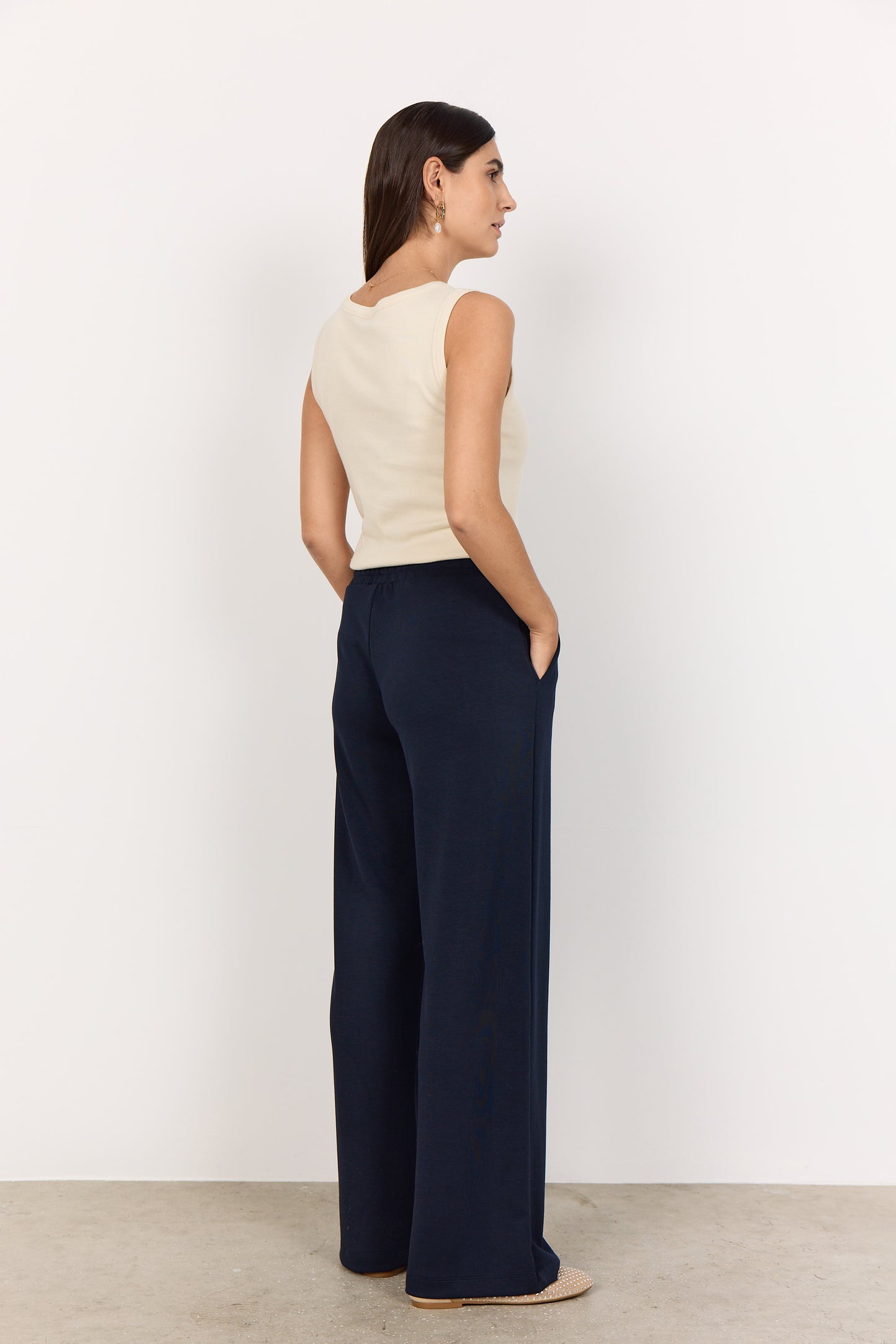 Loungewear Pants With Elasticated And Draw String Waist - Navy