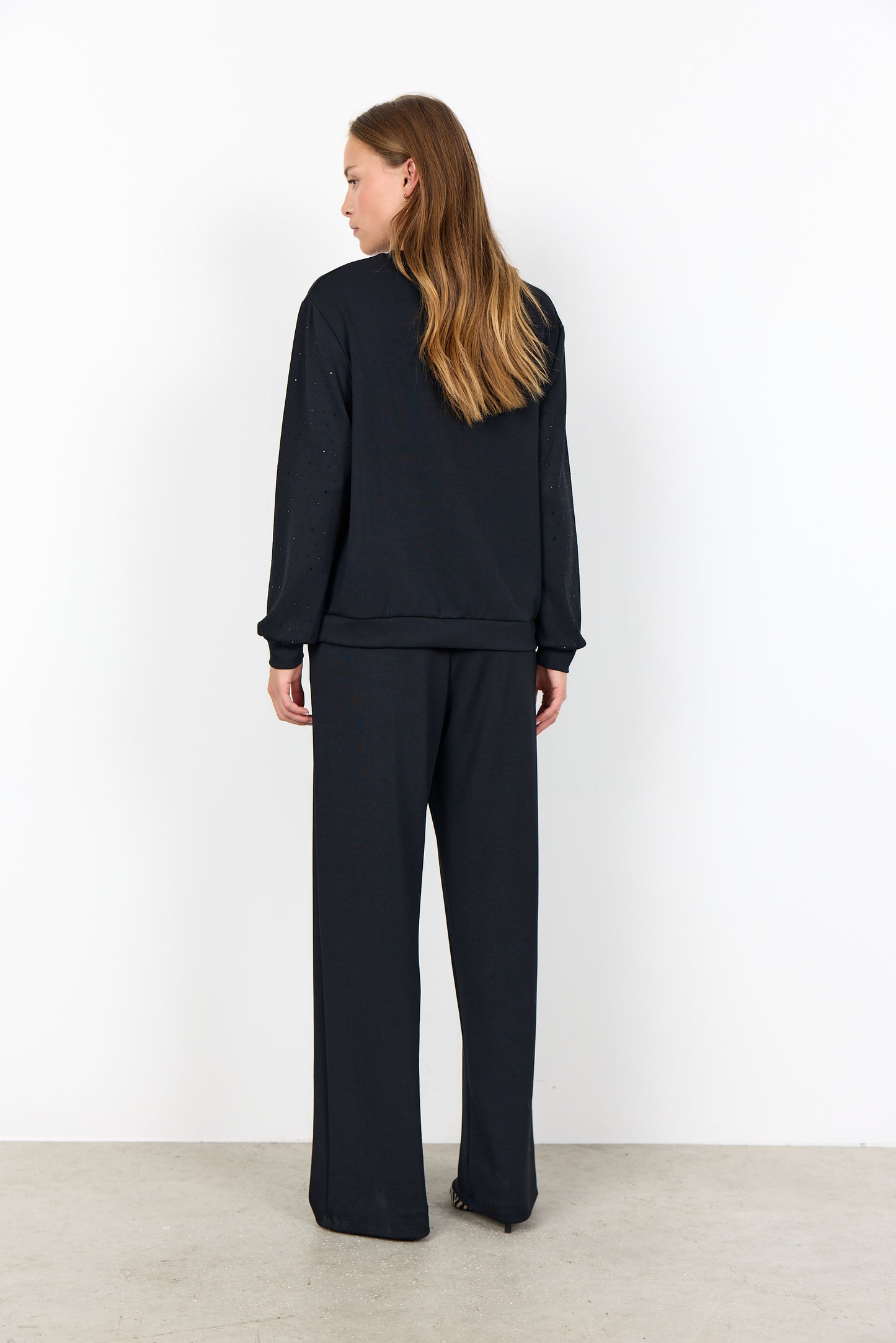 Long Sleeve Loungewear Top With Matching Colour Embellishment  - Black or Tan