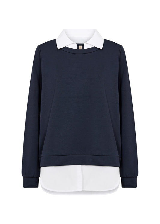 2 in 1 Collared Jersey Jumper - Navy & White