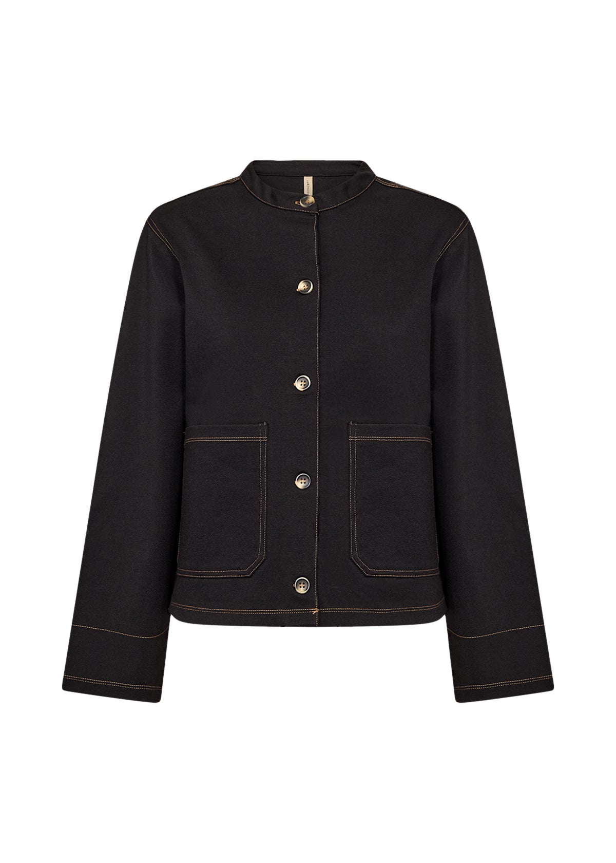 Box Jacket In Black With Contrast Stitching