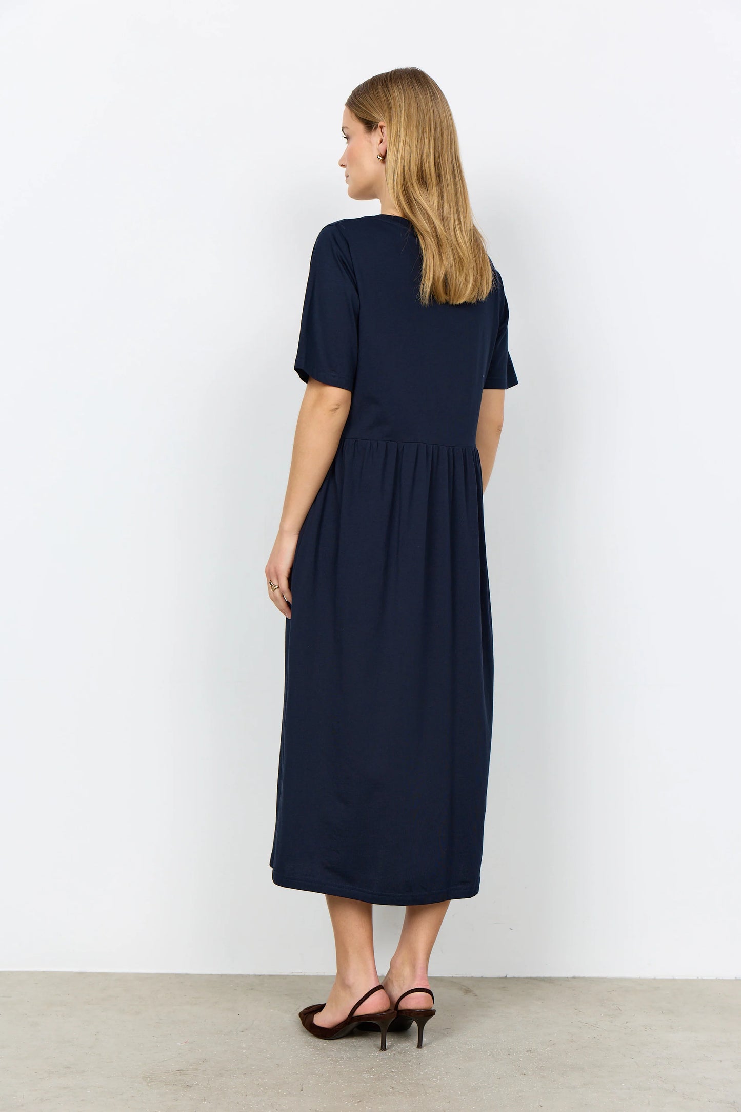 Short Sleeve V Neck Navy Jersey Dress