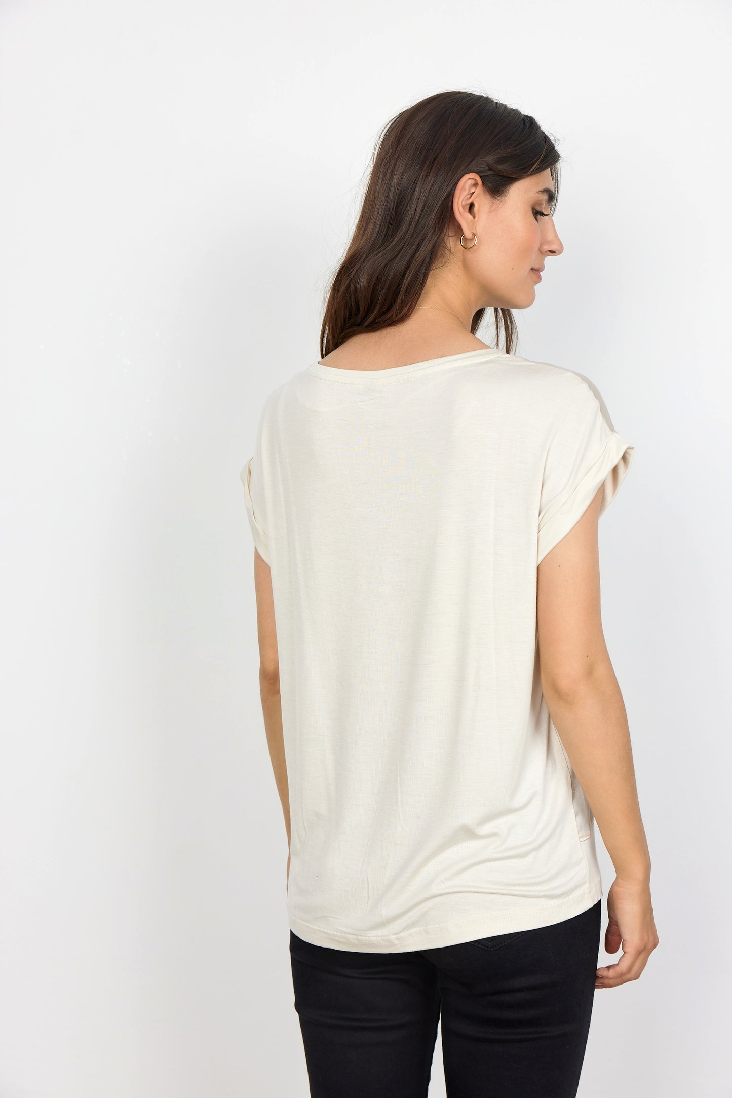 Short Sleeve Satin Top - Oyster - Round Neck