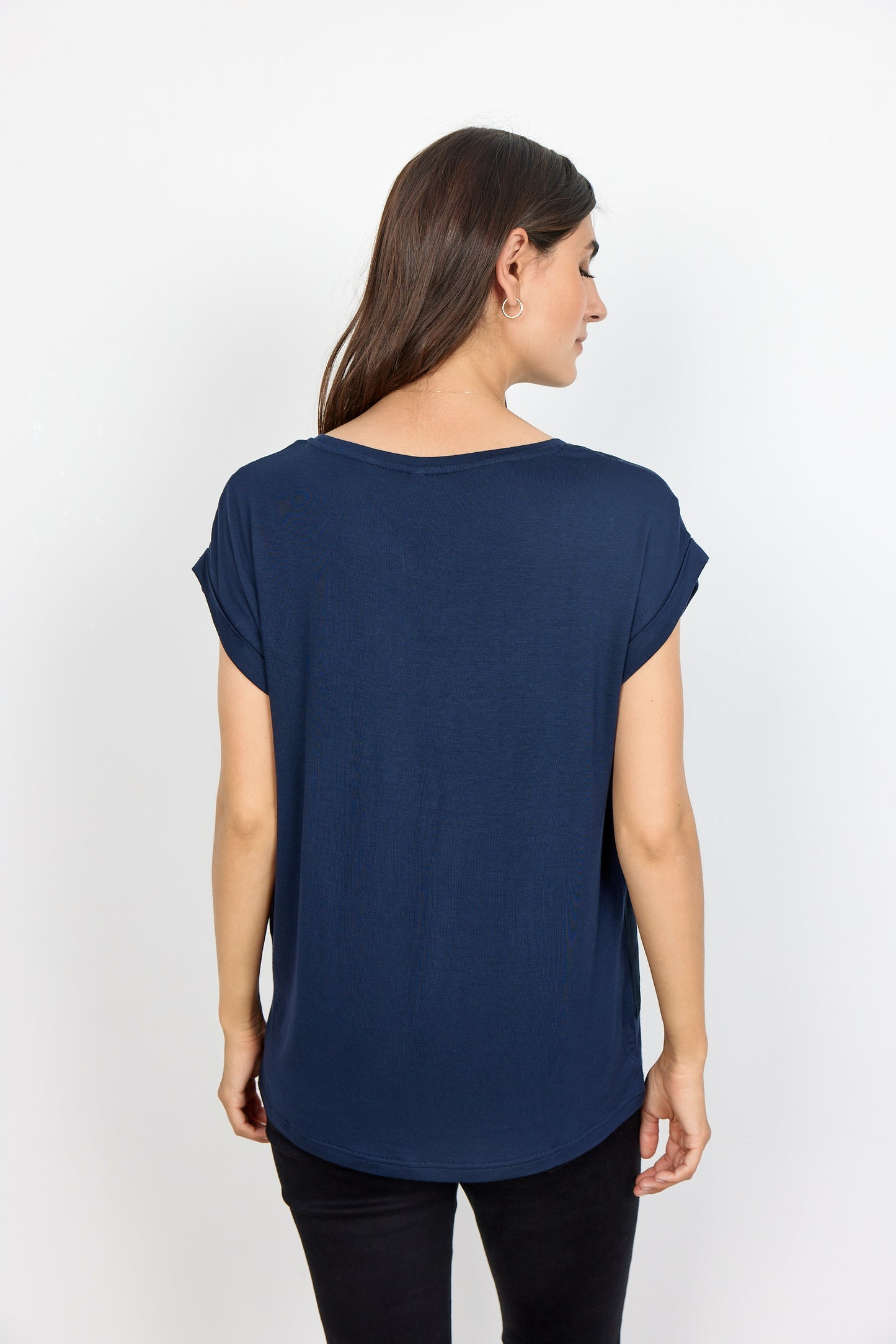 Satin Tee Shirt With Rolled Sleeves - Multiple Colours