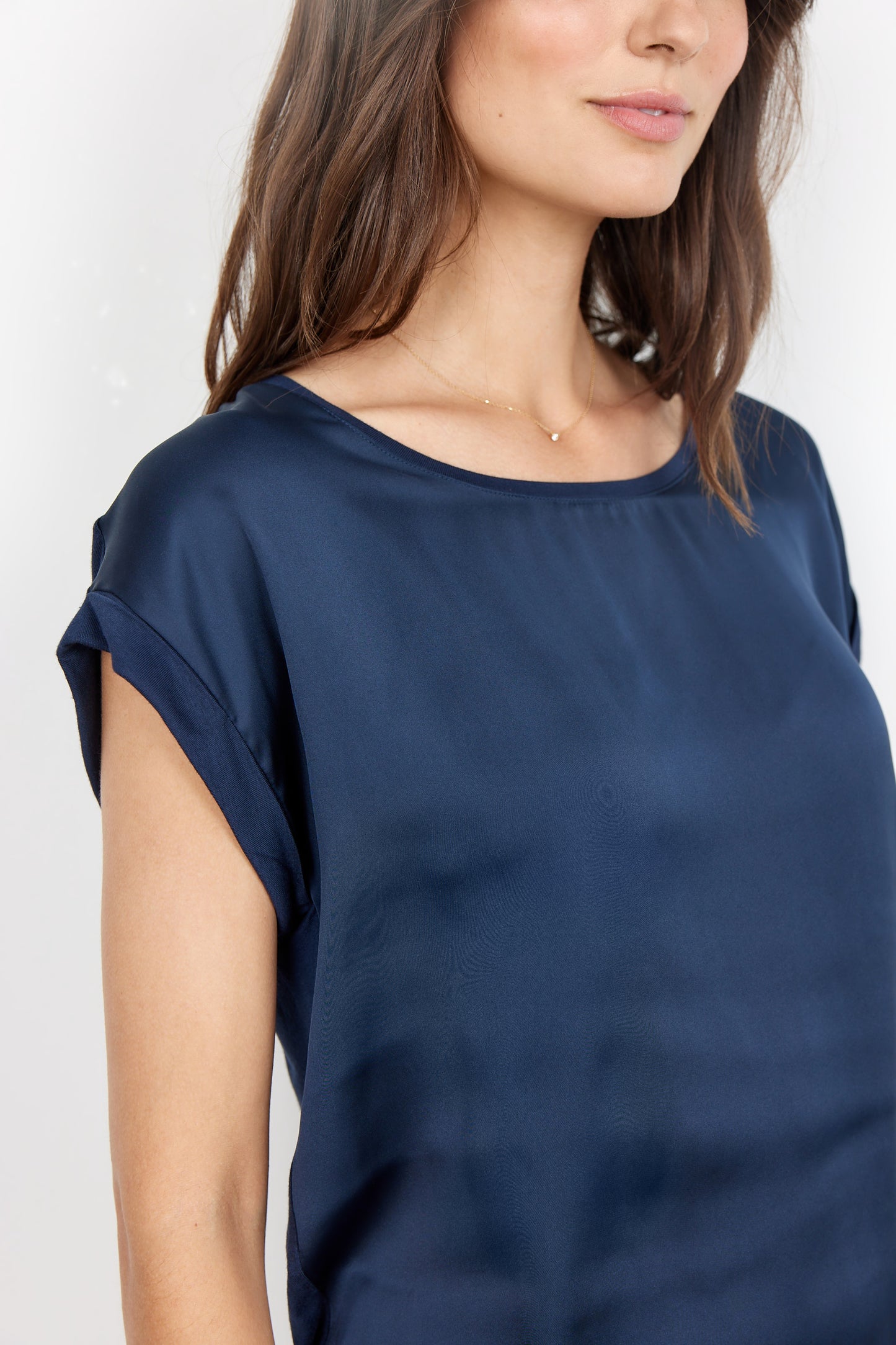 Satin Tee Shirt With Rolled Sleeves - Multiple Colours