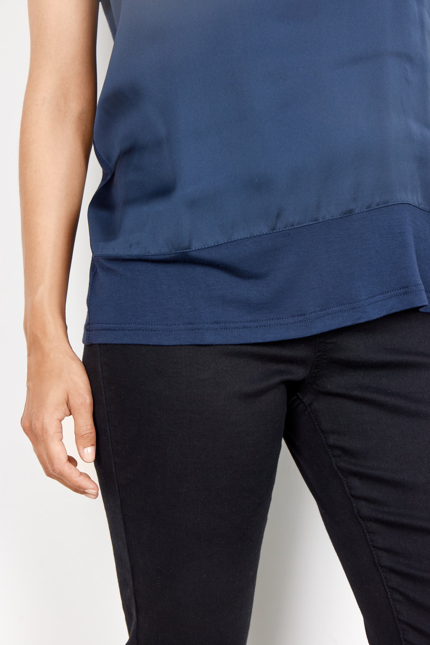 Satin Tee Shirt With Rolled Sleeves - Multiple Colours