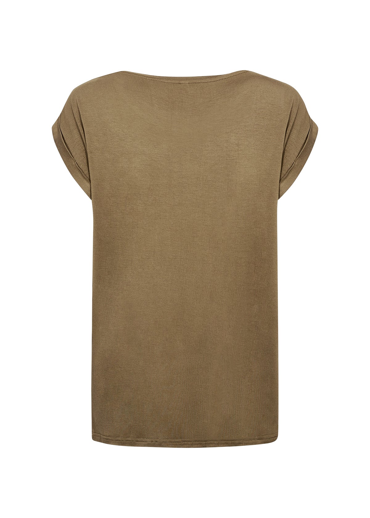 Short Sleeve Satin Top - Olive Green - Round Neck