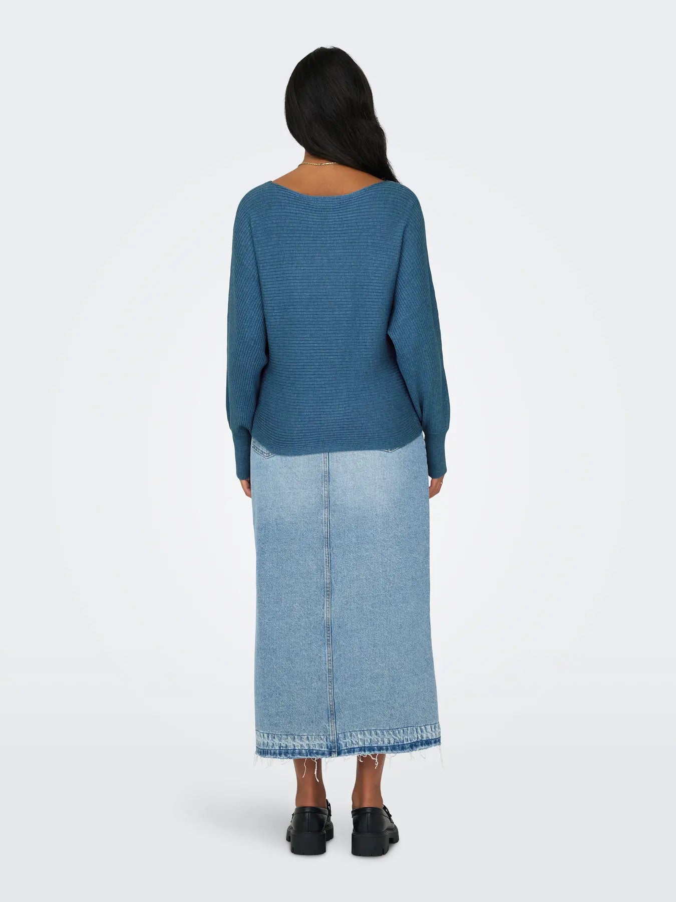 Boat Neck Batwing Sleeve Jumper - Blue