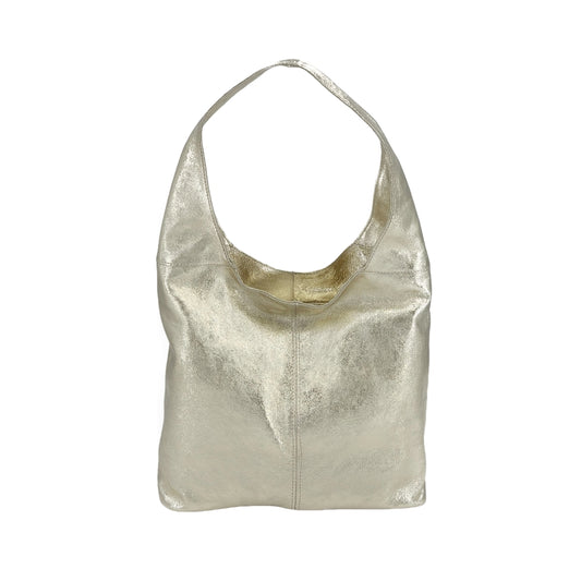Leather Plain Hobo Bag - Gold