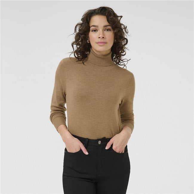 Long Sleeve Fine Knit Polo Neck - Black, Grey or Tan