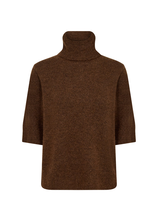 Elbow Length Sleeve Melange Polo Neck Jumper - Dark Tan
