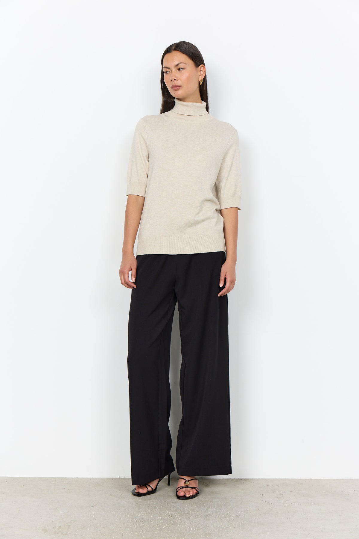 Elbow Length Polo Neck Jumper - Oatmeal