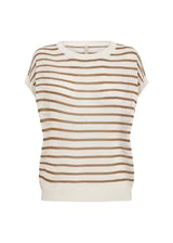 Short Sleeve Lightweight Knitted Top - Oatmeal & Black or Oatmeal & Toffee