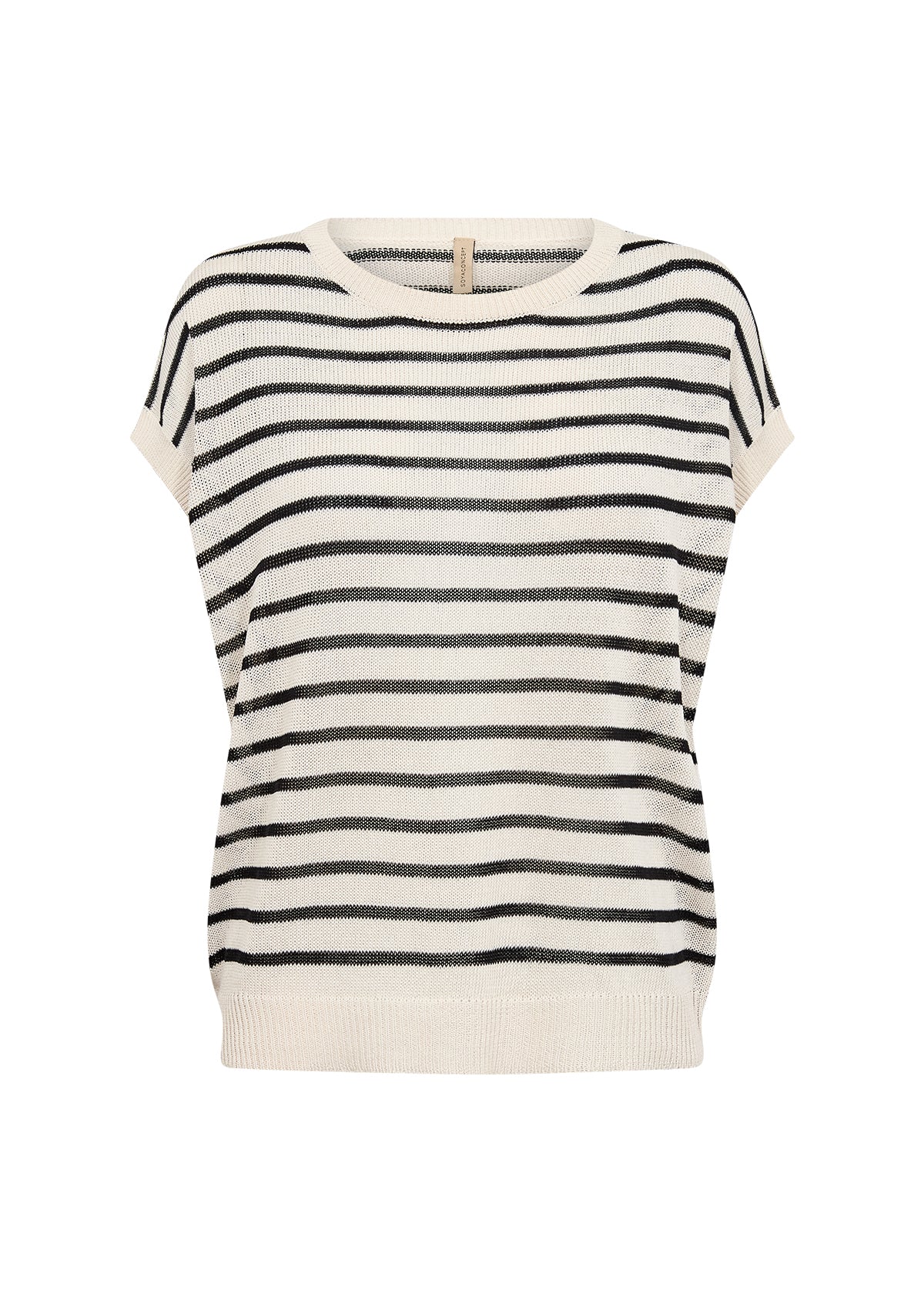 Short Sleeve Lightweight Knitted Top - Oatmeal & Black or Oatmeal & Toffee