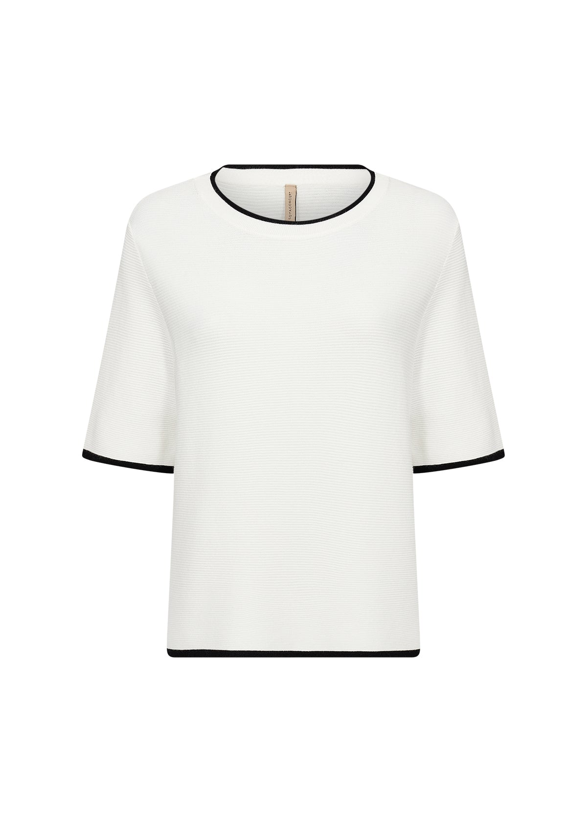 Elbow Length Pullover with Collar and Sleeve Contrast - Navy Cream / White Black
