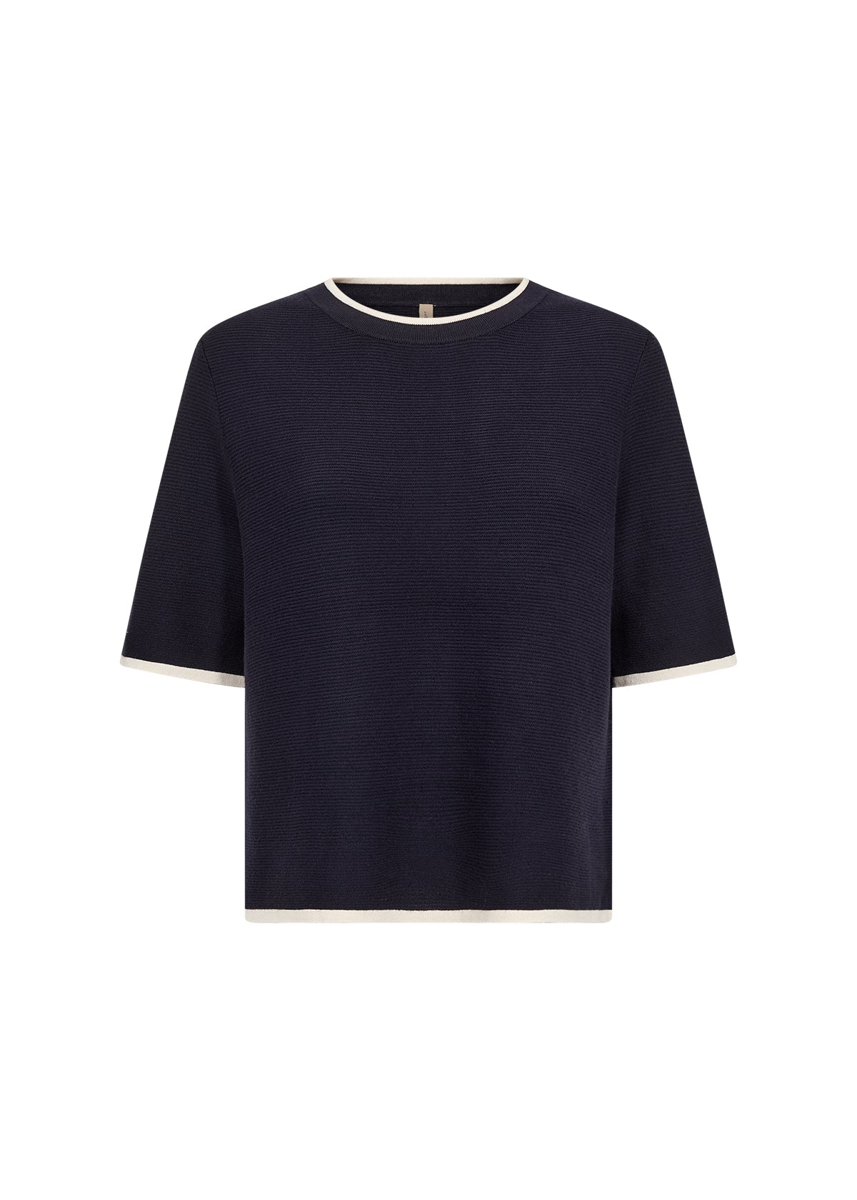 Elbow Length Pullover with Collar and Sleeve Contrast - Navy Cream / White Black