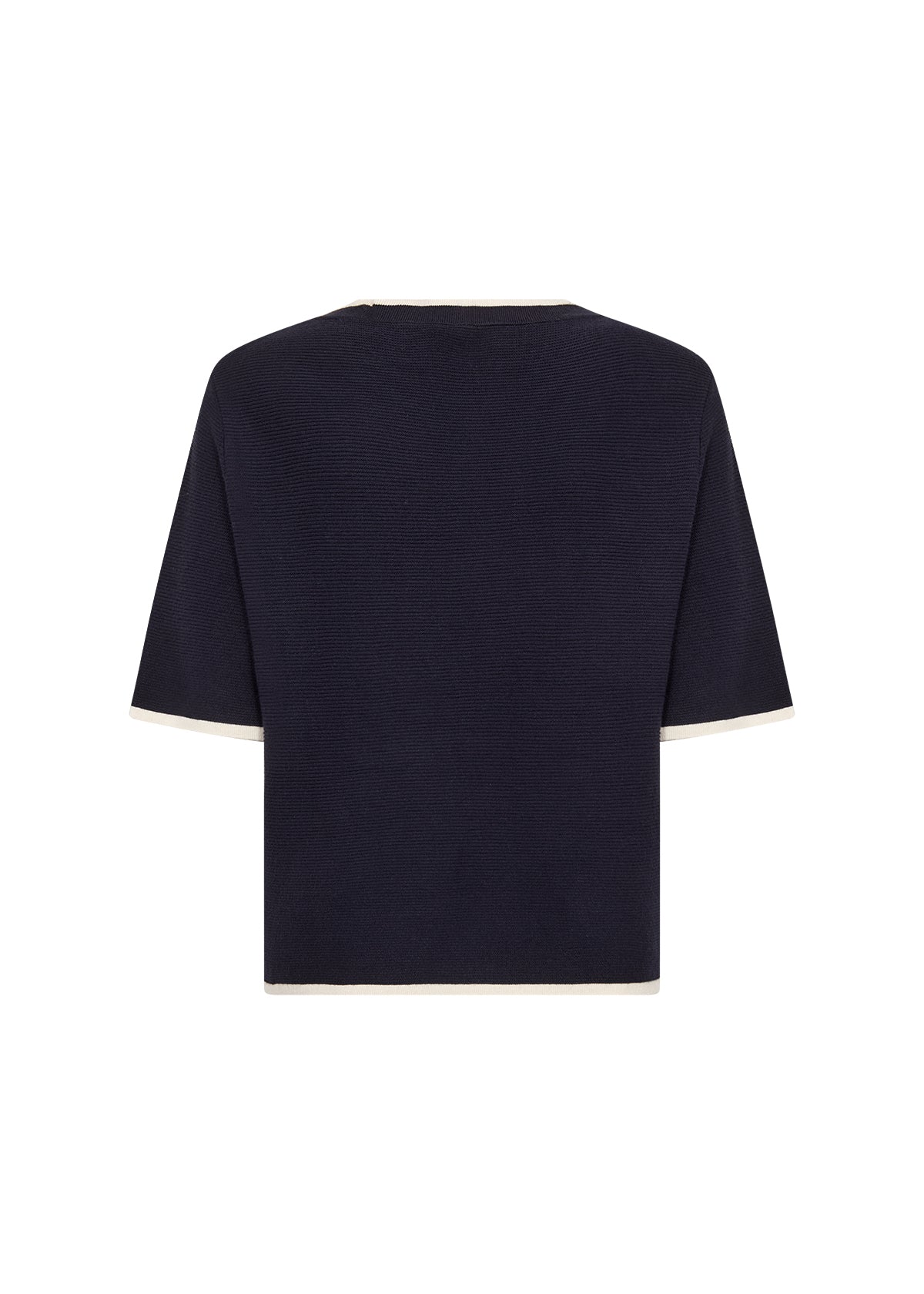 Elbow Length Pullover with Collar and Sleeve Contrast - Navy Cream / White Black