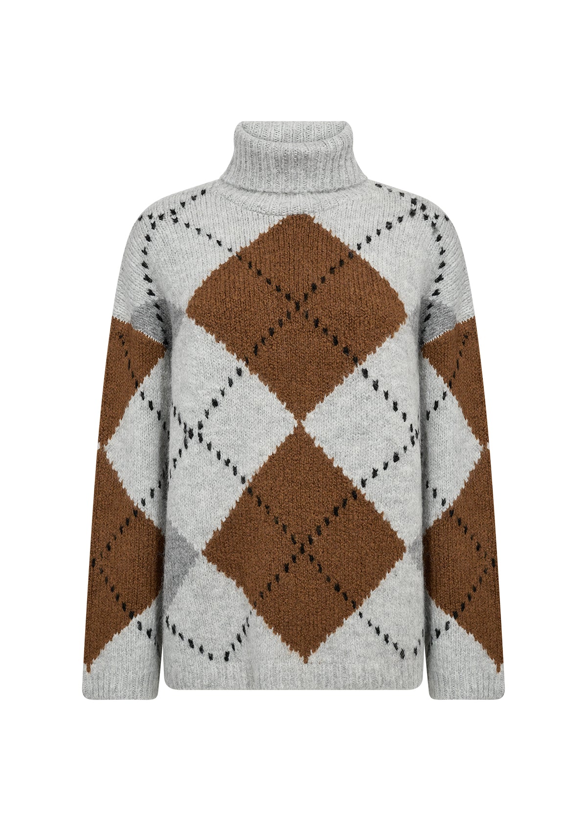 Medium Knit Grey & Tan Argyle Polo Neck Jumper