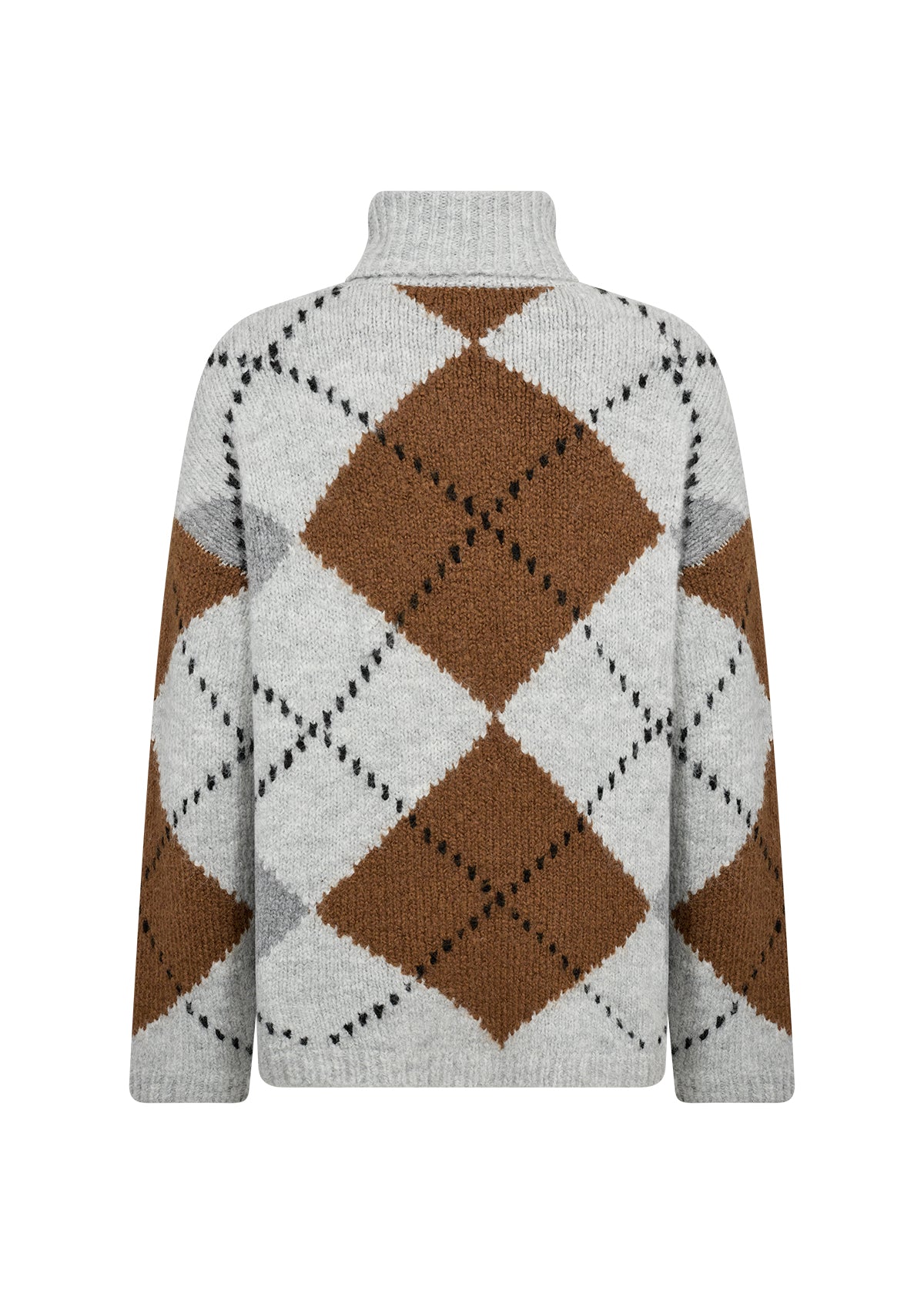 Medium Knit Grey & Tan Argyle Polo Neck Jumper
