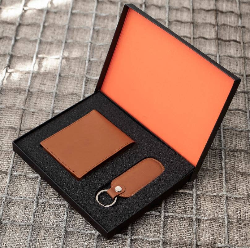Luxury Travel Gift Set - Wallet & Keyring - Black or Brown