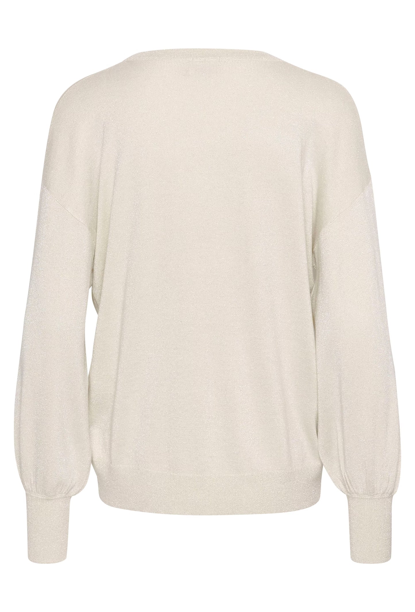 Metallic Thread Long Sleeve Fine Knit Jumper - Chalk / Silver / Red