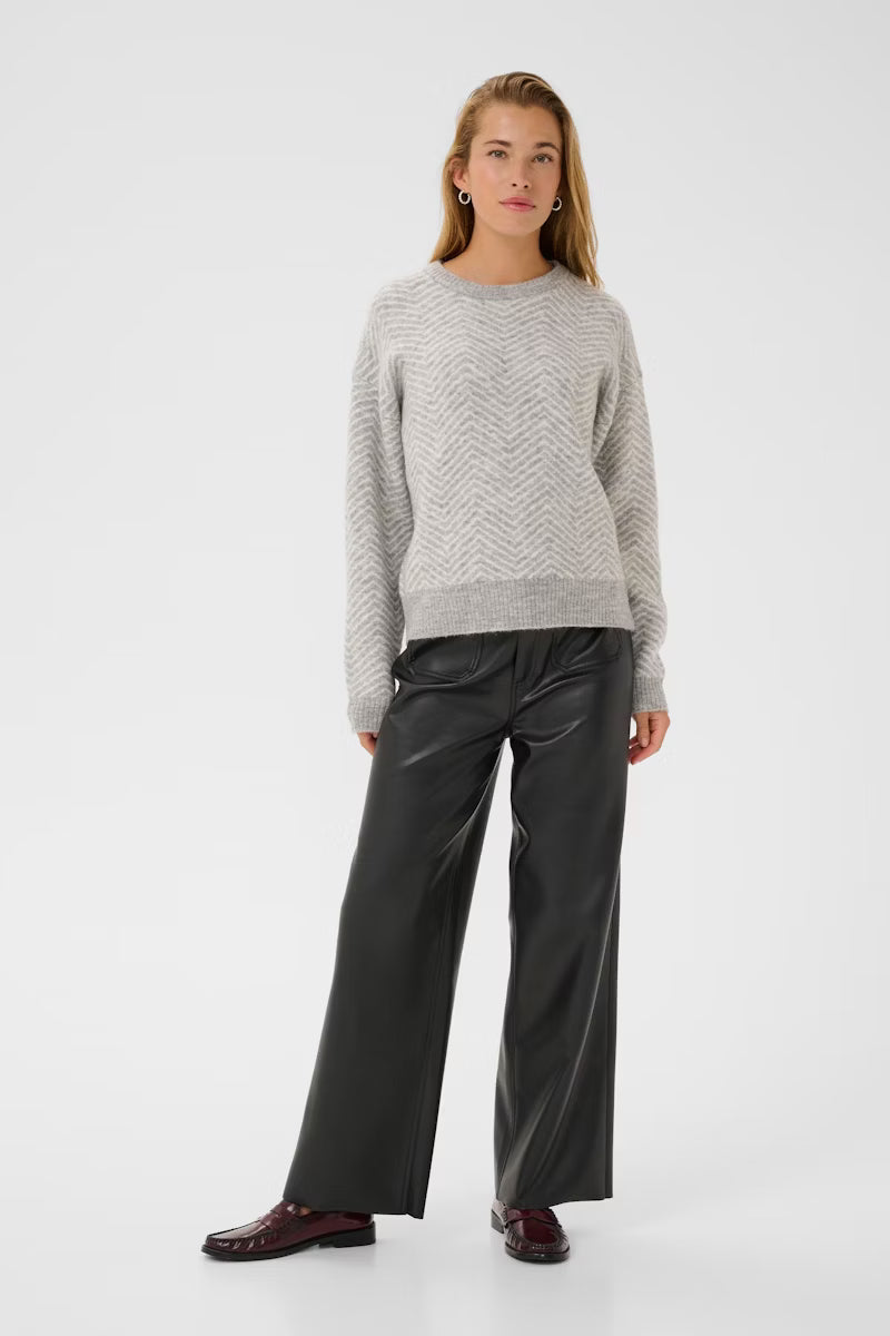 Grey & Ivory Round Neck Long Sleeve Jumper