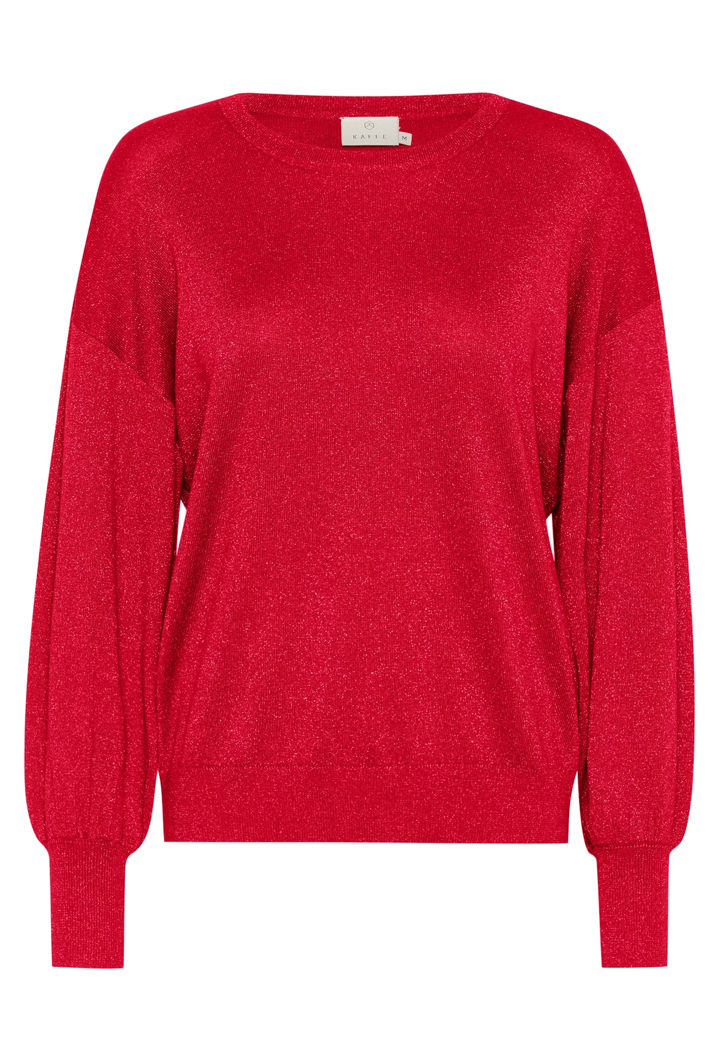 Metallic Thread Long Sleeve Fine Knit Jumper - Chalk / Silver / Red