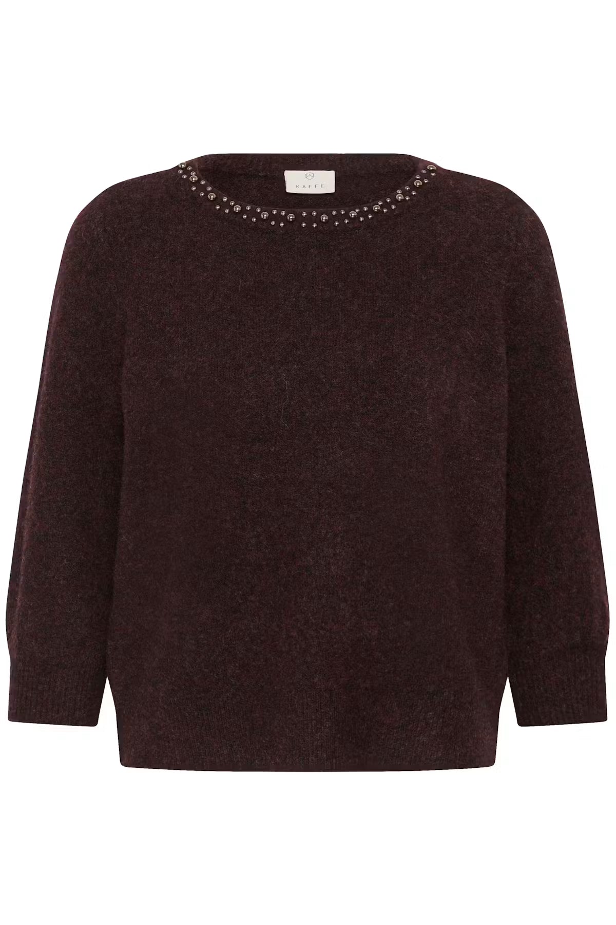 Elbow Length Embellished Round Neck Jumper - Wine, Marl Grey or Ivory