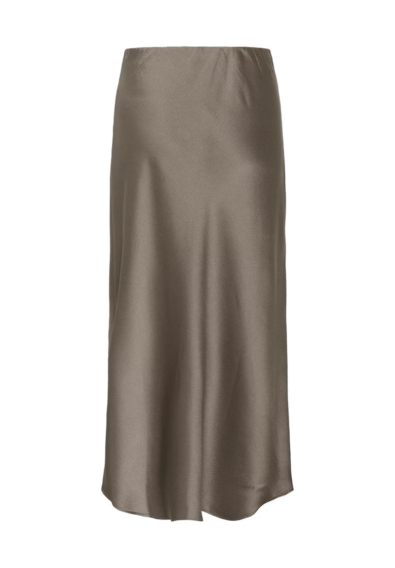 Champagne Grey Textured A-Line High Satin Skirt