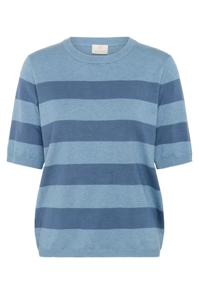 Blue Striped Short Sleeve Fine Knit Jumper