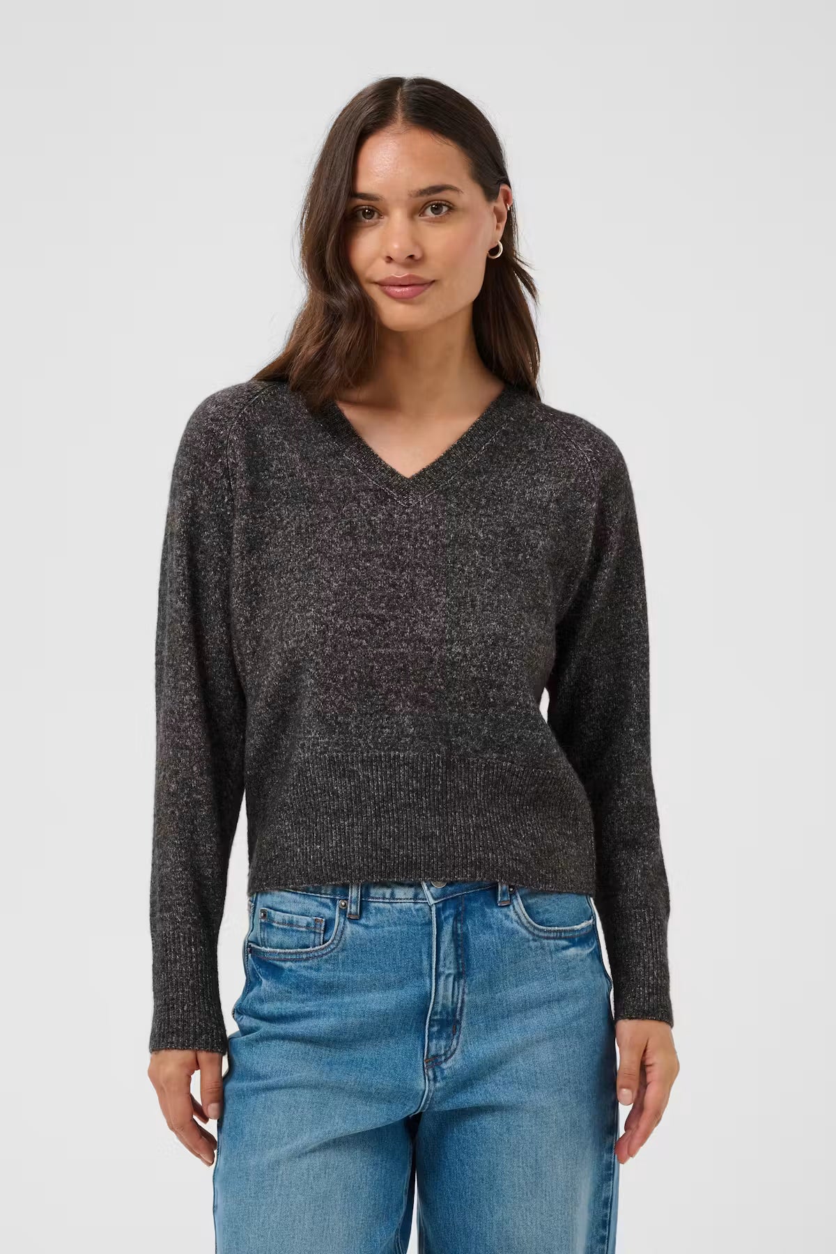 V Neck Long Sleeve Jumper - Wine or Charcoal