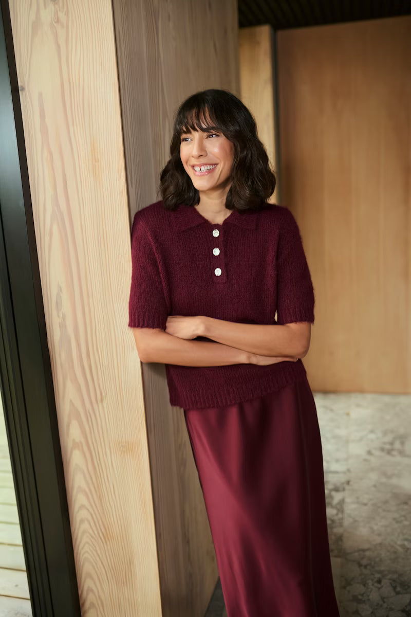 Wine Satin Maxi Skirt