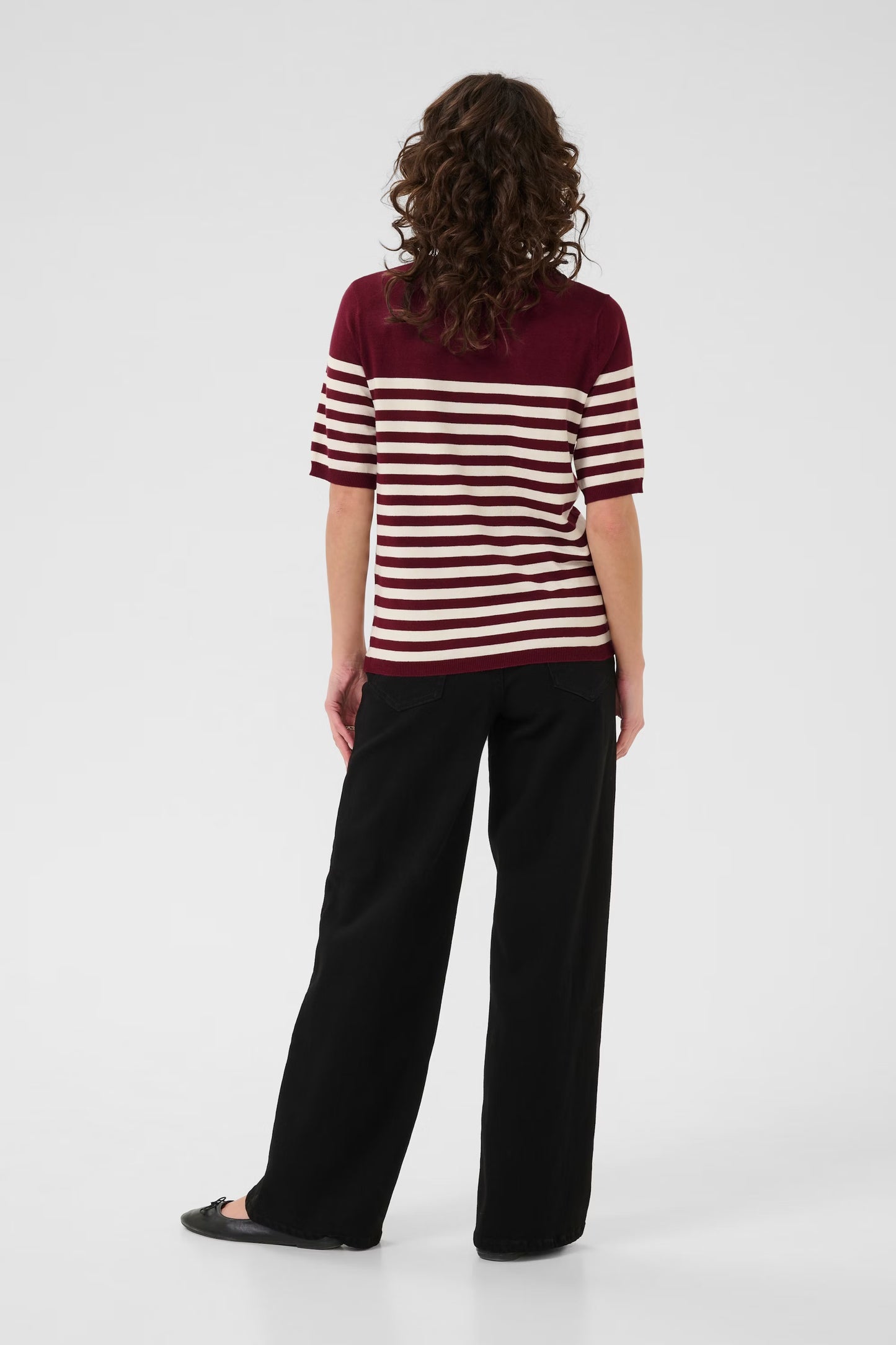 Wine & Ivory Short Sleeve Fine Knit Jumper
