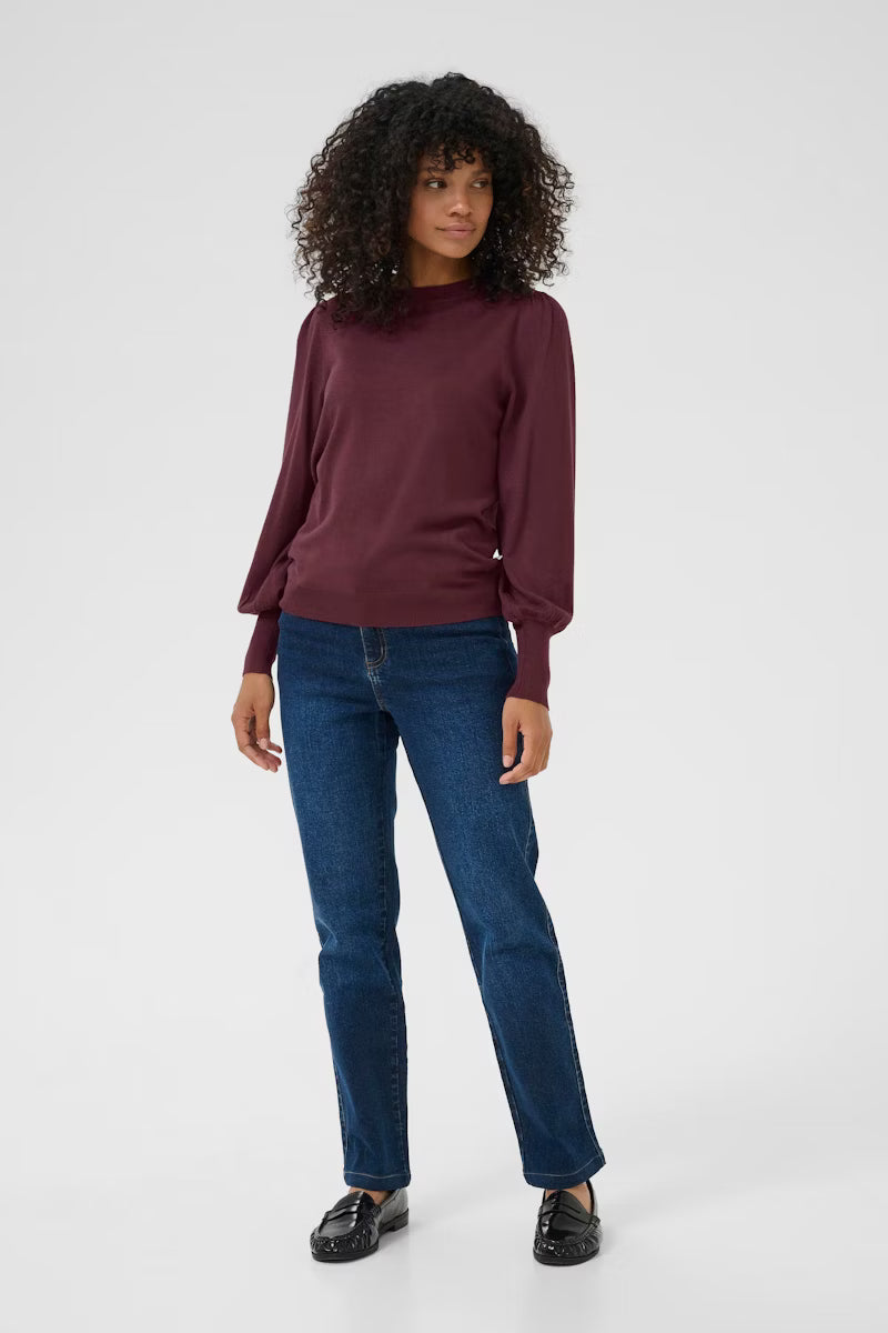 Wine Long Sleeve Fine Knit Jumper