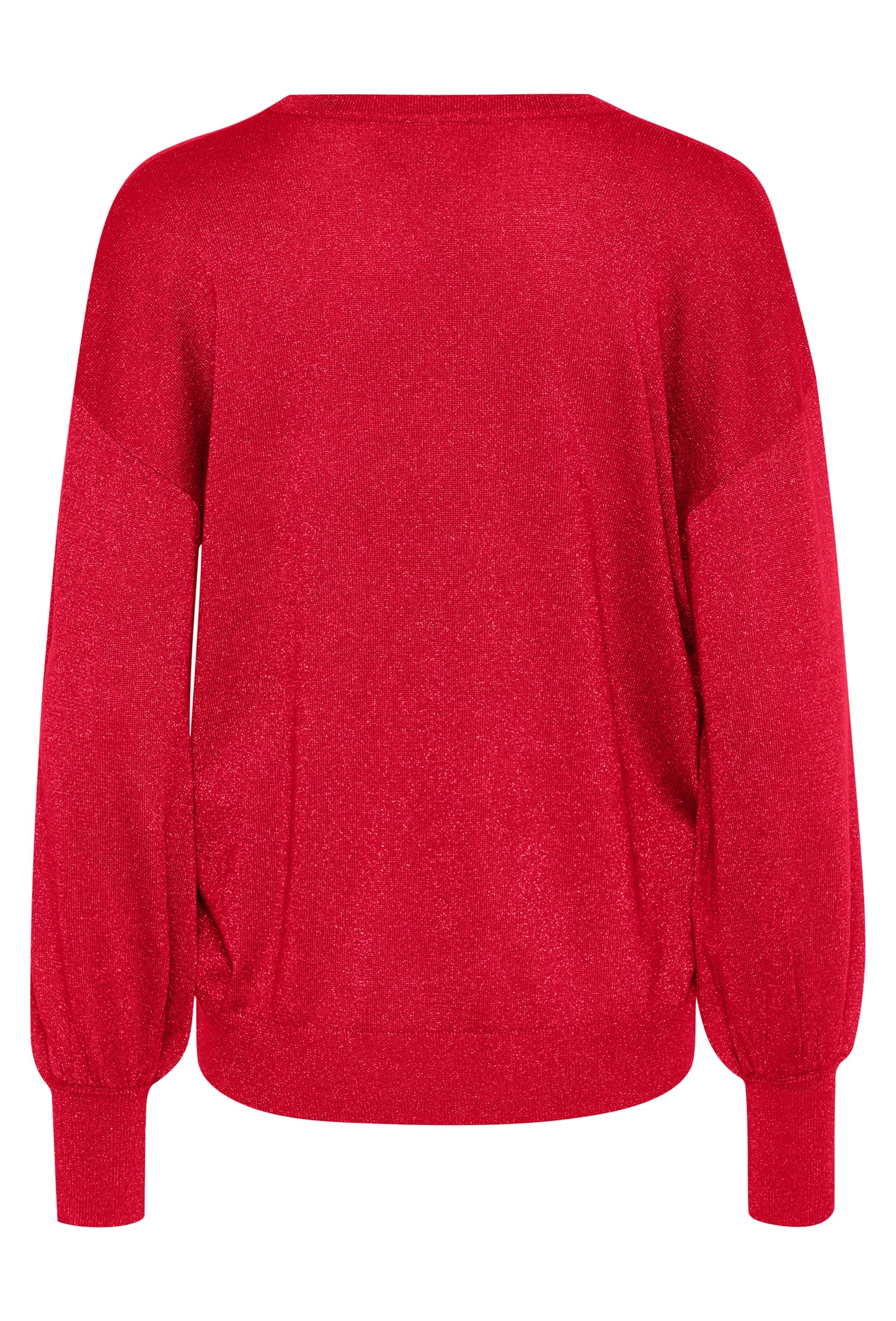 Metallic Thread Long Sleeve Fine Knit Jumper - Chalk / Silver / Red