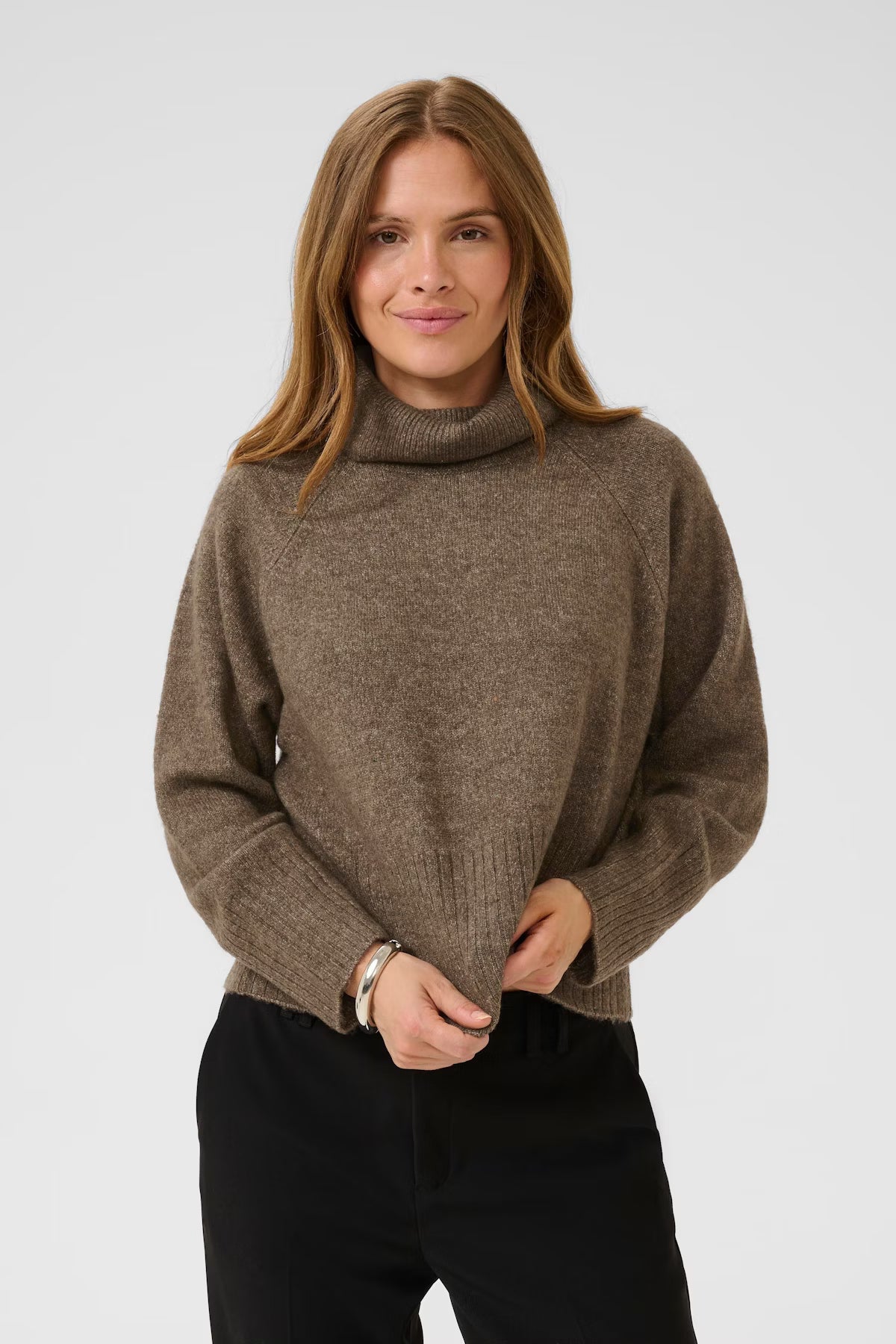 Medium Knit Brown Melange Polo Neck Jumper