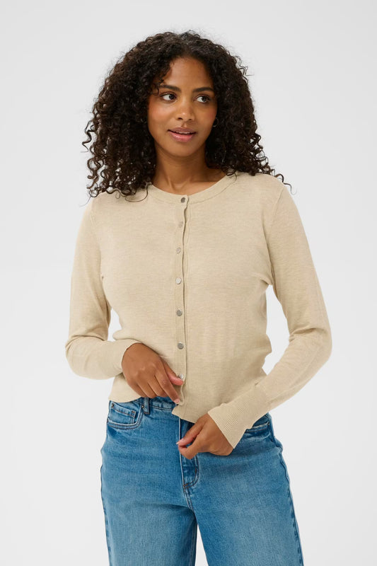 Fine Knit Cardigan - Beige Melange