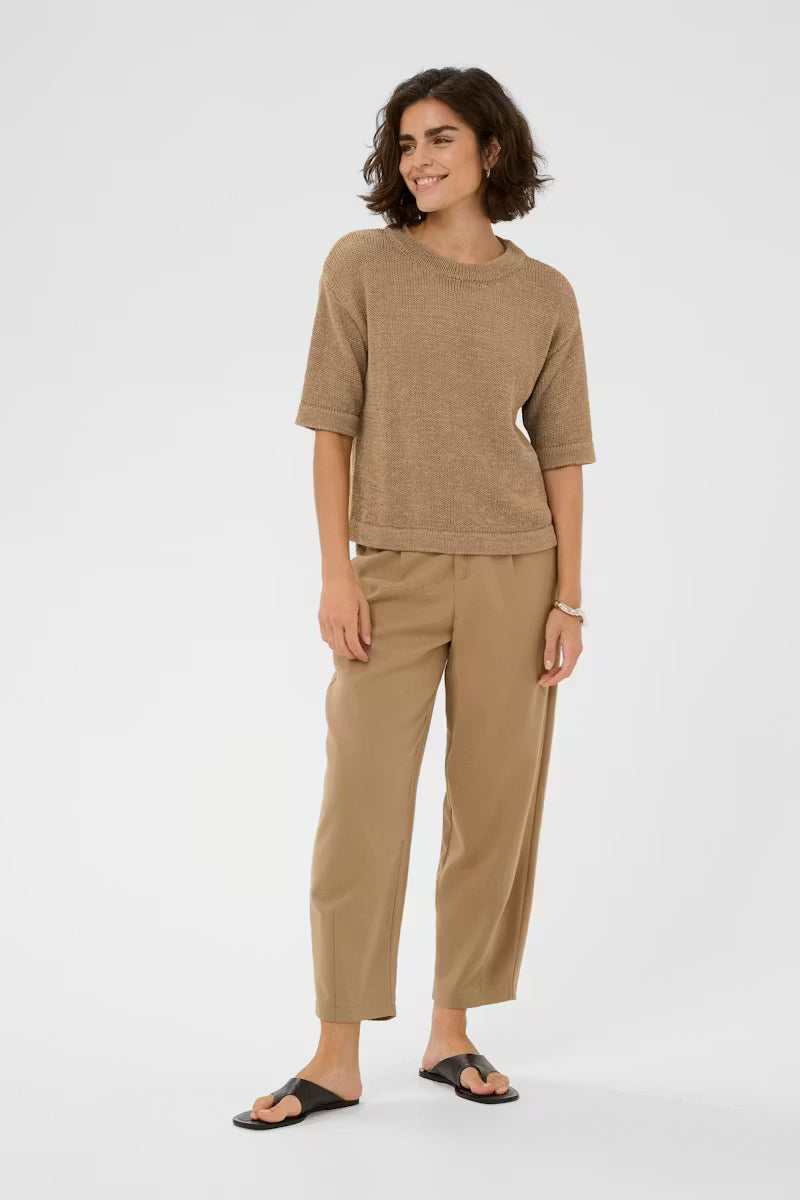 Short Sleeve Round Neck Cotton Mix Jumper - Hazel