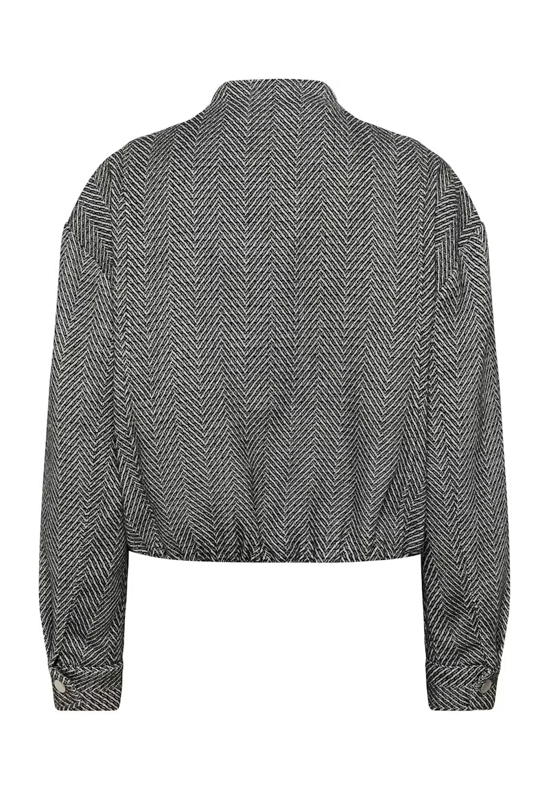 Black & White Herringbone Tweed Bomber Jacket
