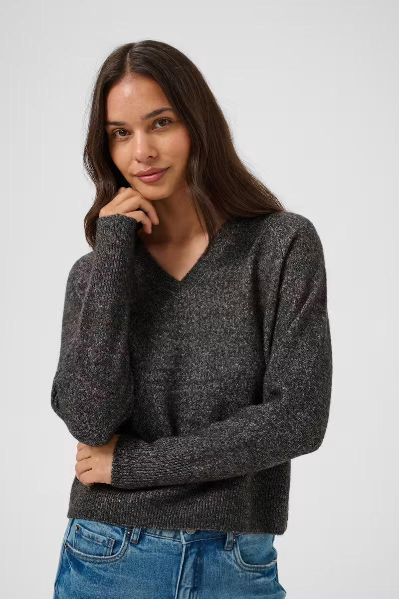 V Neck Long Sleeve Jumper - Wine or Charcoal