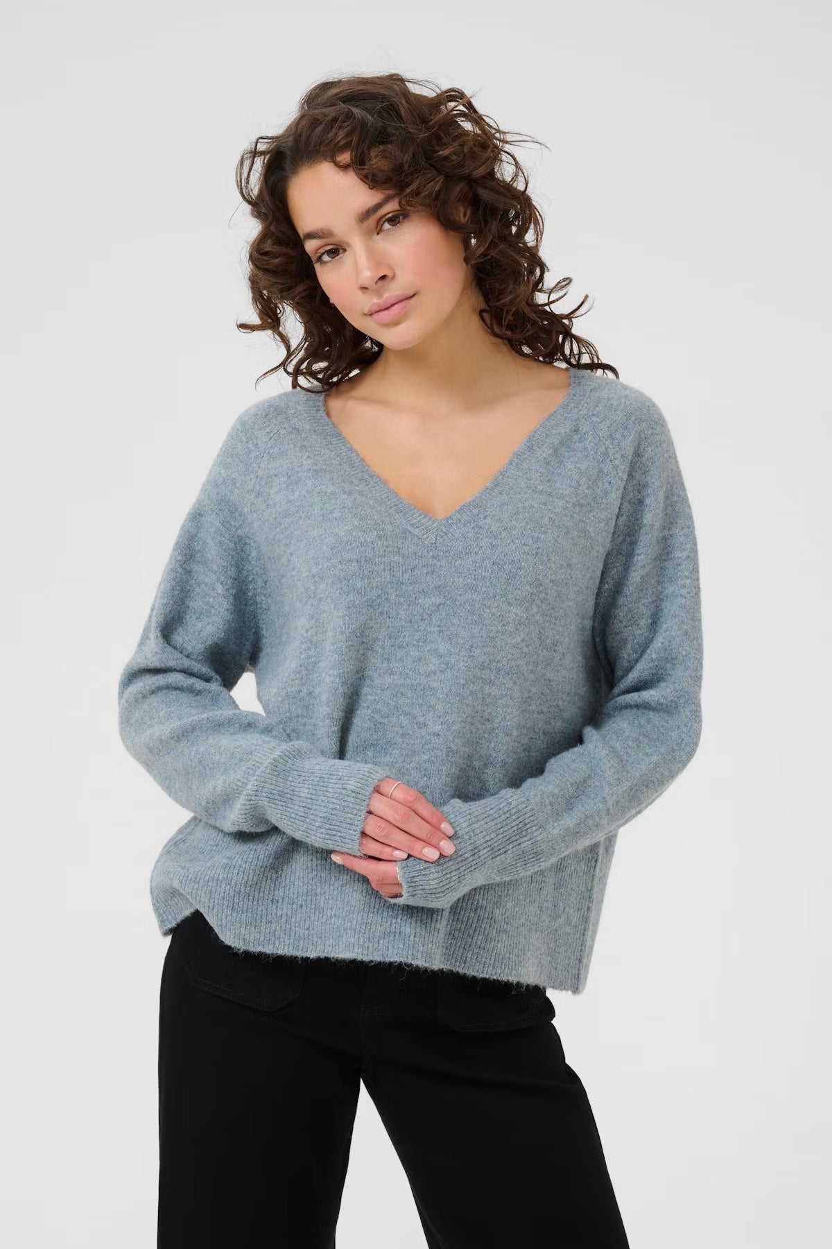 V Neck Long Sleeve Jumper Blue