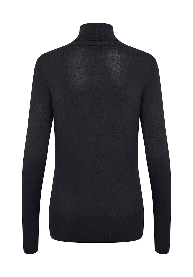 Long Sleeve Fine Knit Polo Neck - Black
