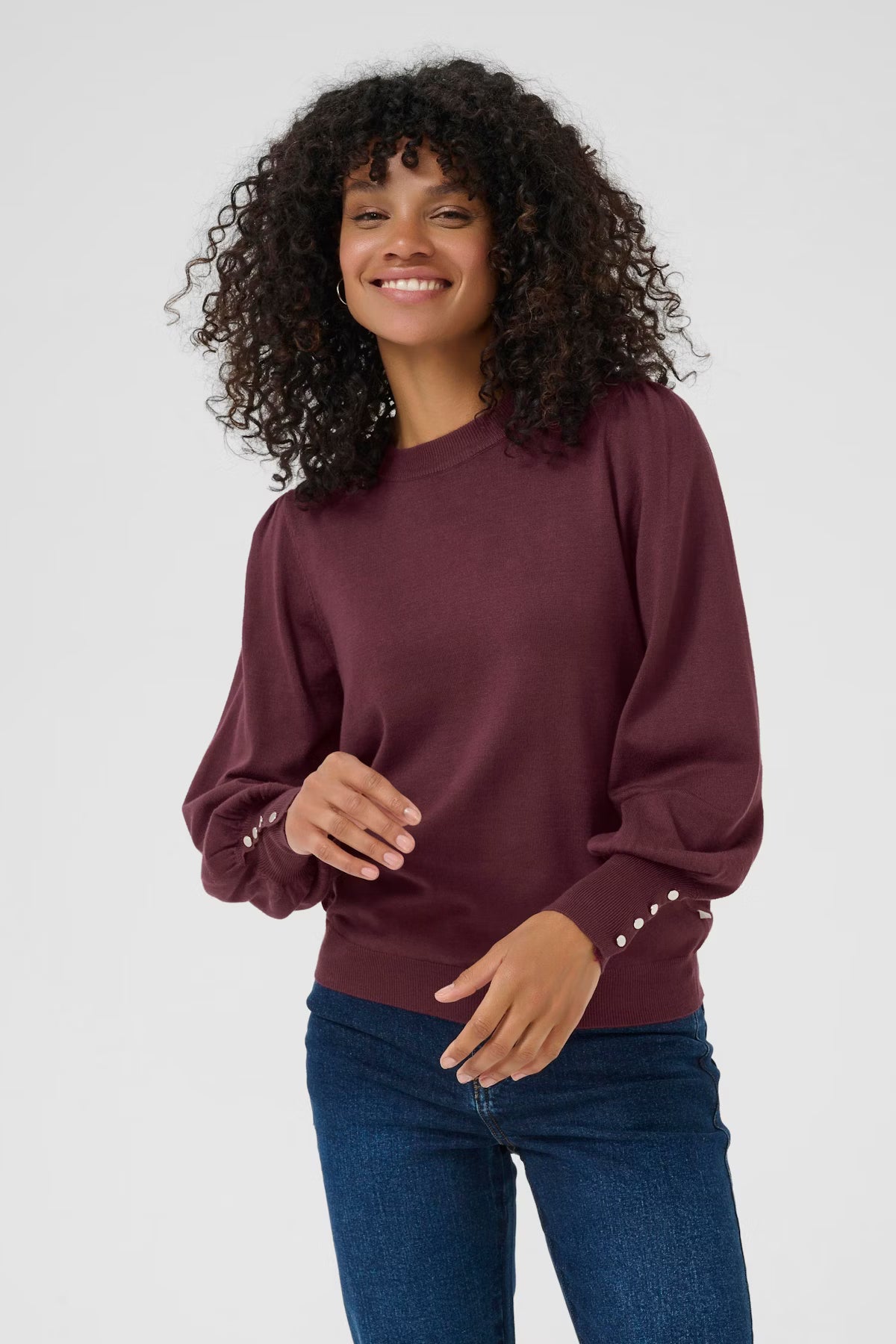 Wine Long Sleeve Fine Knit Jumper