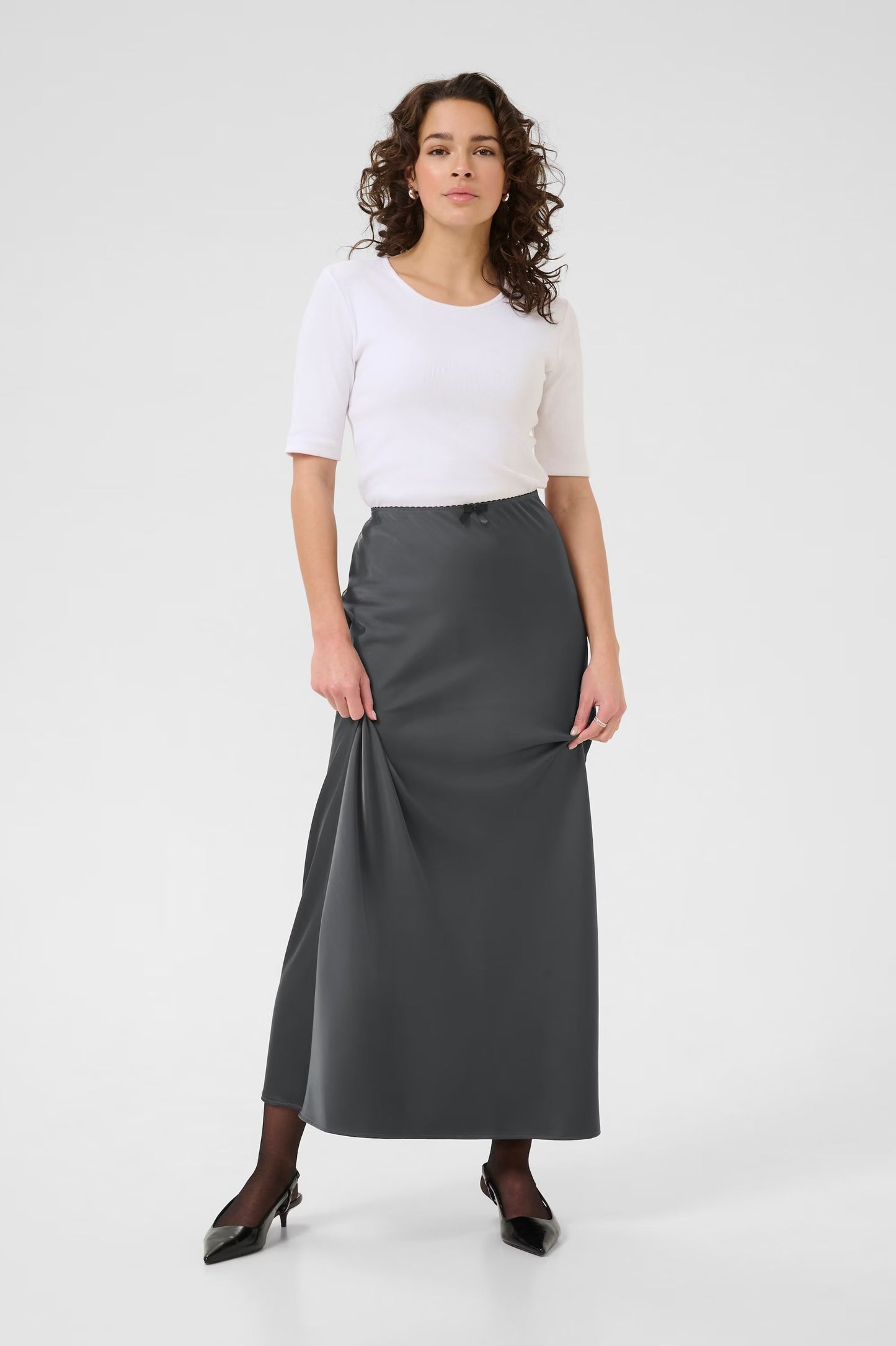 Satin Maxi Skirt - Gunmetal Grey
